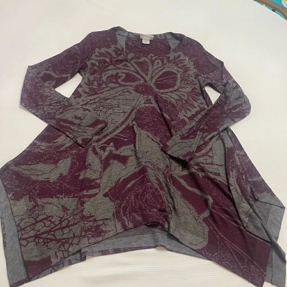 Soft Surroundings Purple Grey Floral Paisley Lagenlook Sweater Size Small
